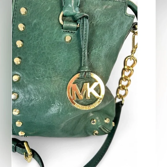 Michael Kors Uptown Astor studded leather satchel bag in hunter green Circa 2004 - Picture 2 of 8